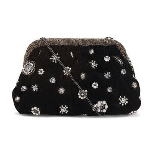 MADE IN INDIA Velvet Round Motif Embellished Clutch